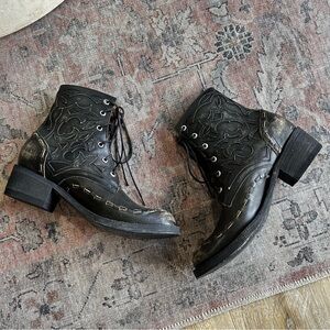 Old Gringo OG Lace-Up Leather Boots Size 7.5 Distressed Black